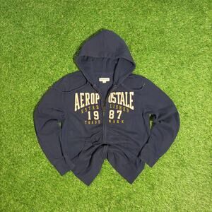 Aeropostale Full Zip Hoodie Sweatshirt Men’s Medium Navy Blue1987 Graphic Hooded